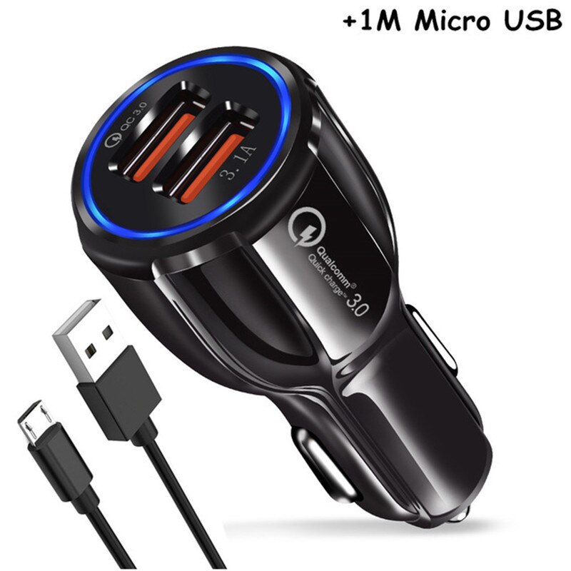 3.1A USB Auto Ladegerät Quick Charge QC 3,0 2 Port Dual USB Schnelle Ladekabel für Samsung Galaxy A10 M10 a30 A40 A50 A60 A70 M30: Micro USB Black