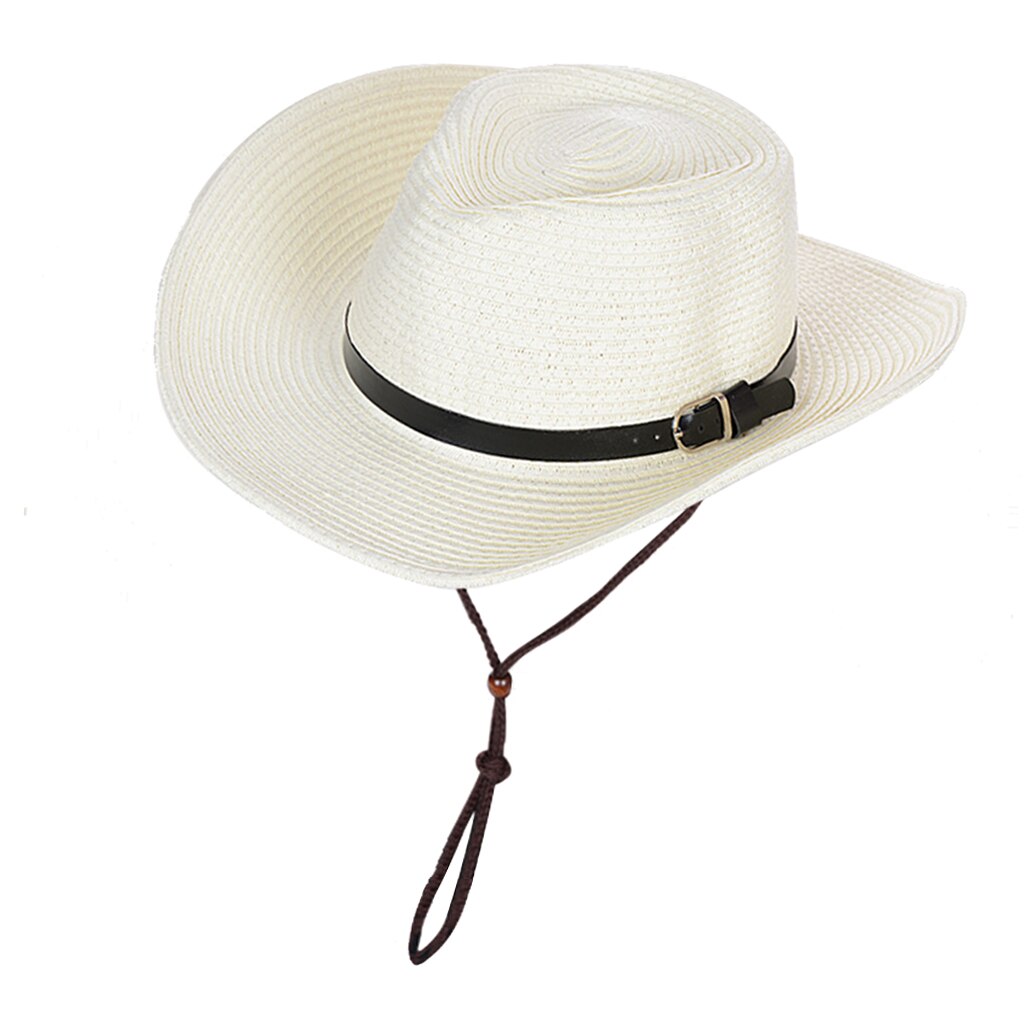 Western Style Cowboy/ Cowgirl Straw Hat Beach Panama Sun Hats Women &amp; Men Braid Straw Hat with Adjustable Chin Strap