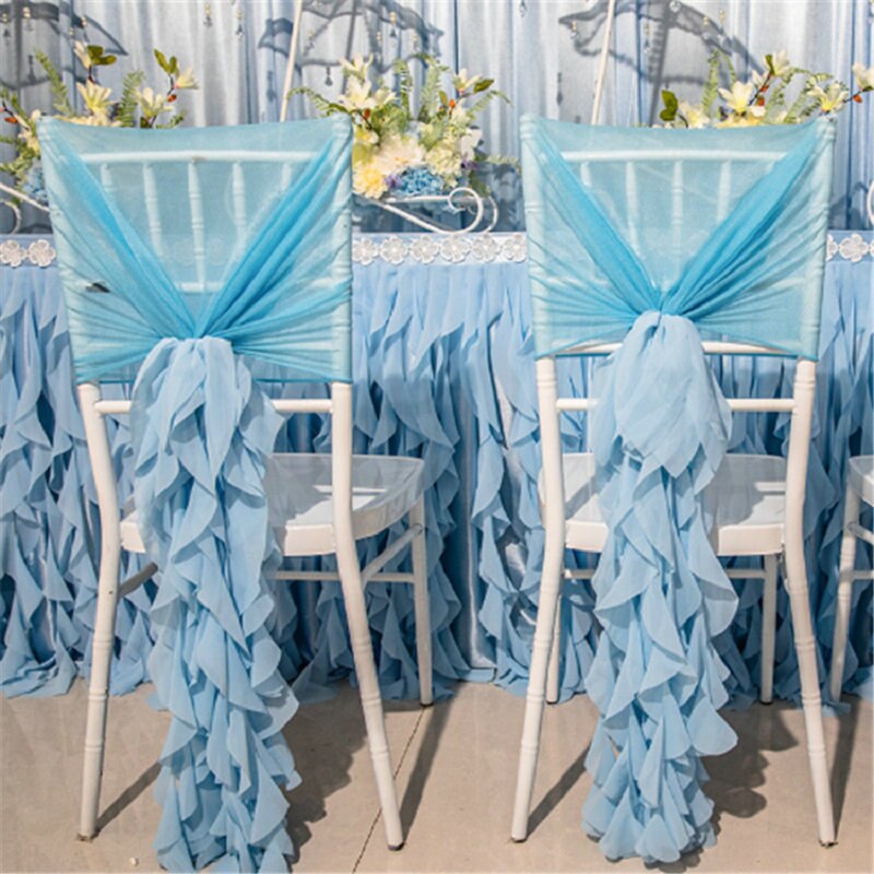 Bambus Stuhl Stromer Chiffon Tüll Stoff Stuhl Zurück Dekoration Ich bin Freien Hochzeit Geburtstag Partei Liefert: Blau