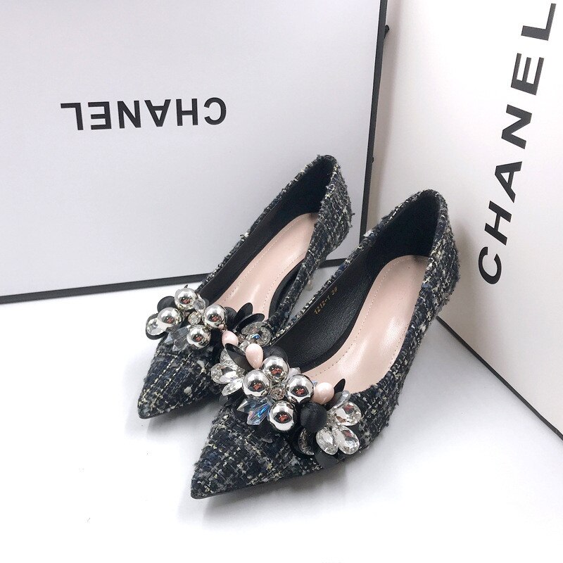 Zapatos de novia perla brillante, accesorios de de boda, zapatos planos de tacón alto, zapatillas, adornos de diamantes de imitación para zapatos, flores
