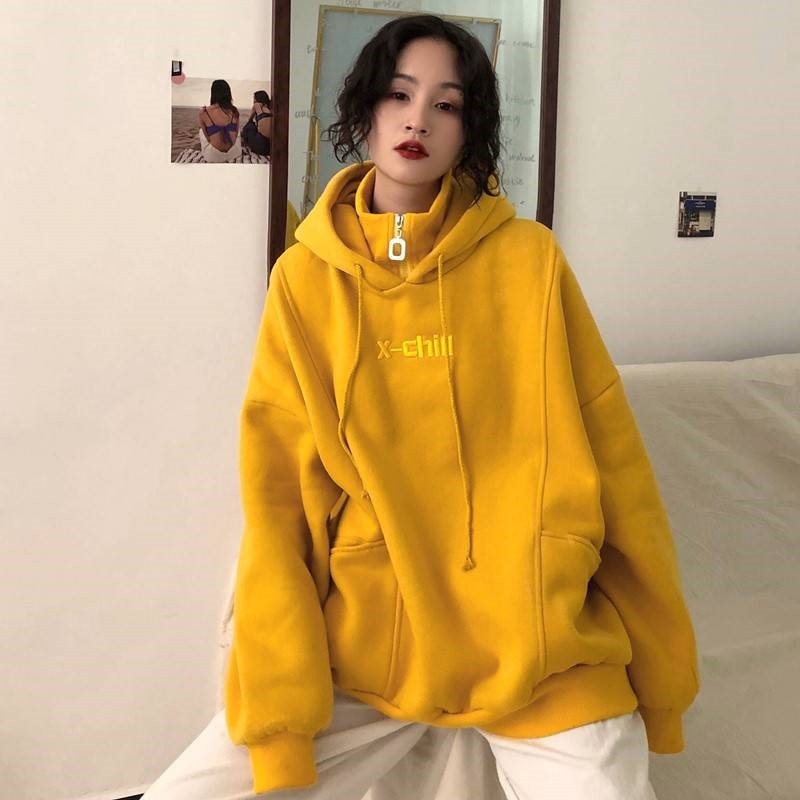 Sudaderas con capucha para mujer, ropa de calle de Ulzzang informal sencilla de estilo coreano a la de Otoño Invierno, ropa de mujer Lisa sueltos y suaves