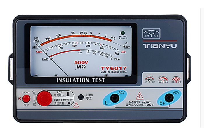 Medidor de resistencia de aislamiento TY6017 de 500 V, comprobador de aislamiento analógico, 0,5-1000 M.