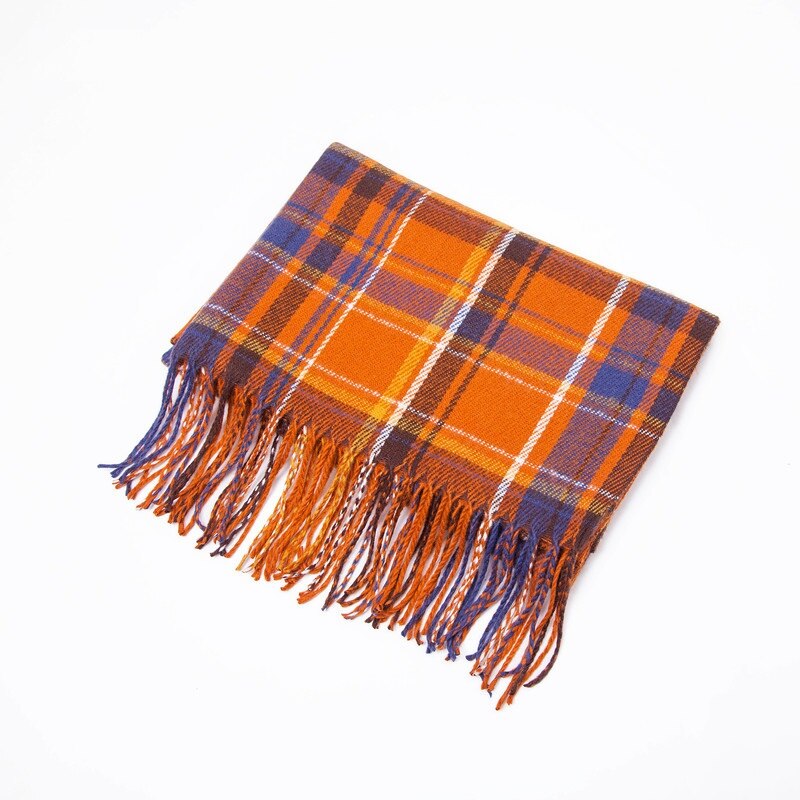 Winter Cashmere Plaid Double Fringe Scarf Women's Warm Blue Shawl: 19