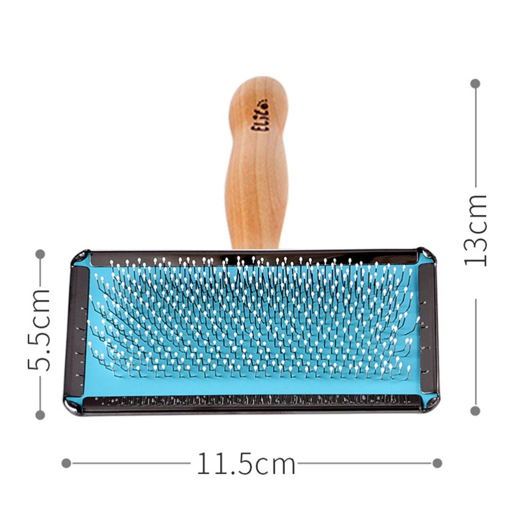 1Pc taille moyenne universel épilateur inoxydable aiguille cheveux nettoyant brosse pratique pour animal de compagnie chien chat (bleu, bois)