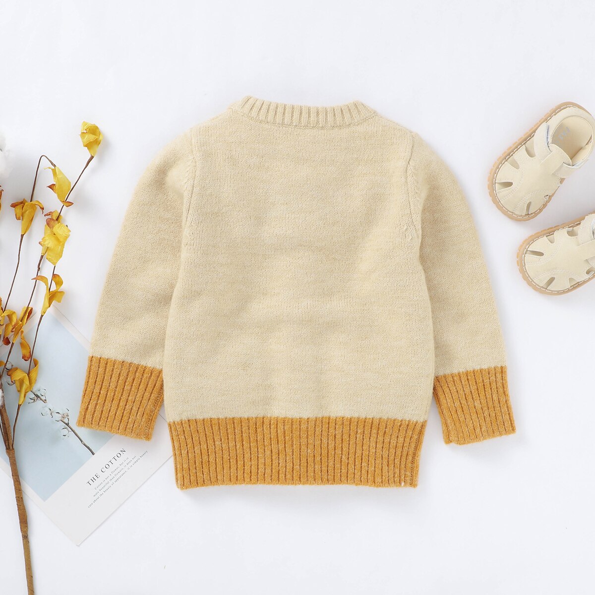 Baby Girl Kitted Long-sleeved Cardigan Fresh Color Contrast V-neck Single-breasted Knitted Soft Jacket Autumn