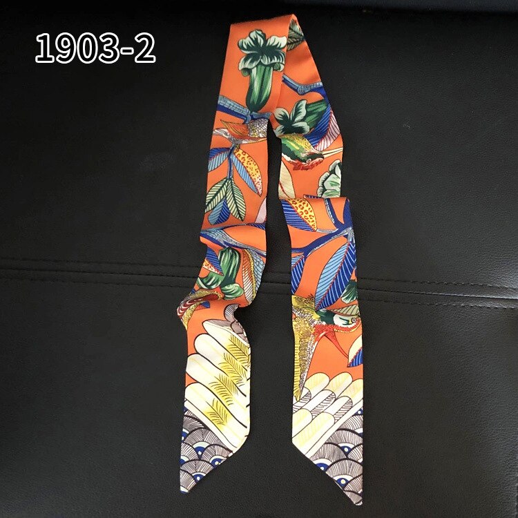 Bloemen Zijden Lint Satijnen Sjaal Twilly Handtas Handvat Wrap Lange Dunne Neck Strap Haarband Office Womens Mode Halsdoek: 1903-2