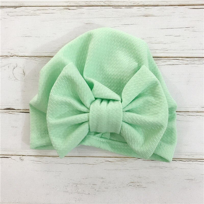 1pcs Solid Cotton Big Bow Hat Baby Kids Headbands Soft Comfortable Cat Turban Children Hair Accessories: Light Green