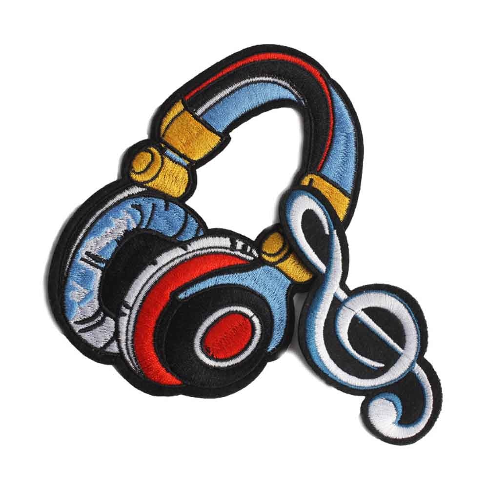 Volledige Geborduurde Oortelefoon Headset Muziek Ijzer Op Geborduurde Kleding Patches Voor Kleding Stickers Kledingstuk