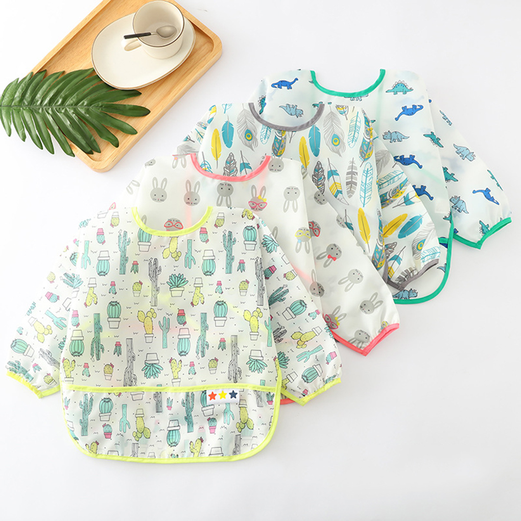 Baby Kinder Wasserdichte Kittel Kleinkind Langarm Wasserdichte Kunst Smock Fütterung Bib Nette Cartoon Malerei Kittel
