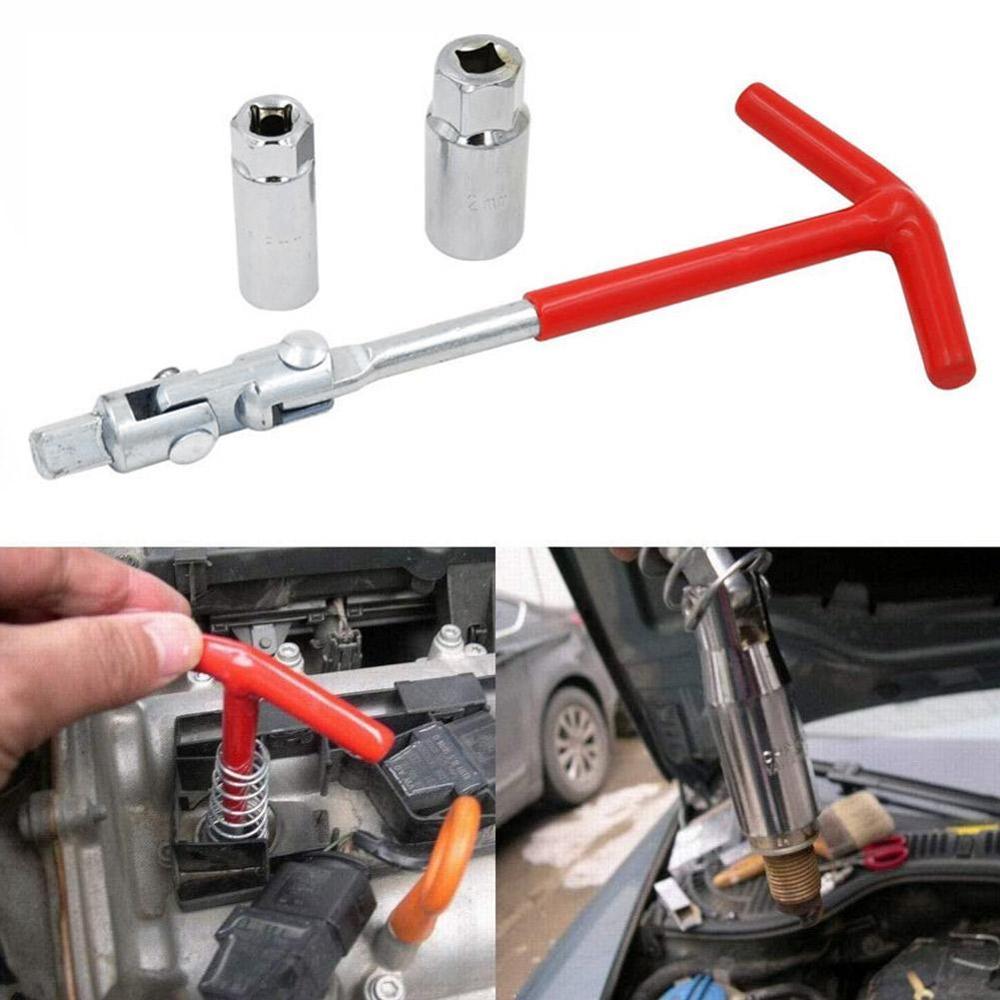 Car Universal T-Handle Dual Use Spark Plug Wrench Kit Plug Tool Installer Socket Joint Remover Wrench Spark D5K8