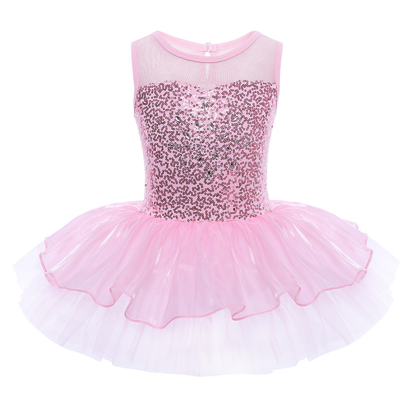 iiniim Girls Ballerina Party Costume Sequined Reflective Flower Dress Dancewear Gymnastic Leotard for Kids Ballet Tutu Dress: Pink / 10