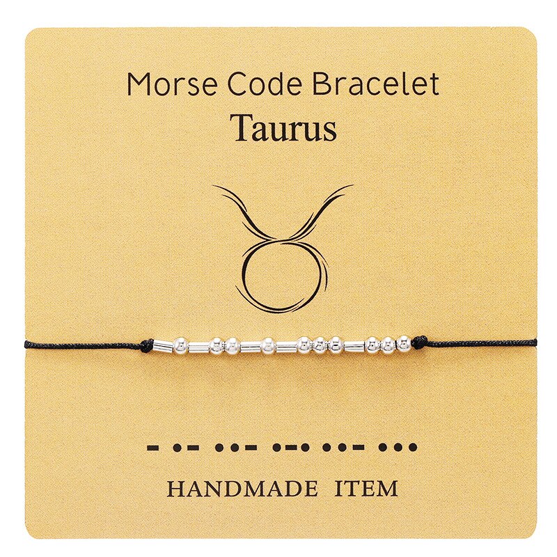 Kupfer Zodiac Konstellationen Morse Code Geflochtene Armbänder Silber Farbe Schwarz Krebs Einstellbar Für Frauen und Mann 1 Stück: 11