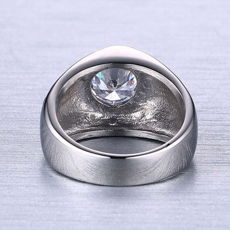 Vnox Fleur-de-lis Pattern AAA Stone Ring for Women Men Stainless Steel Casting Male Punk Rocky Hip hop Jewelry