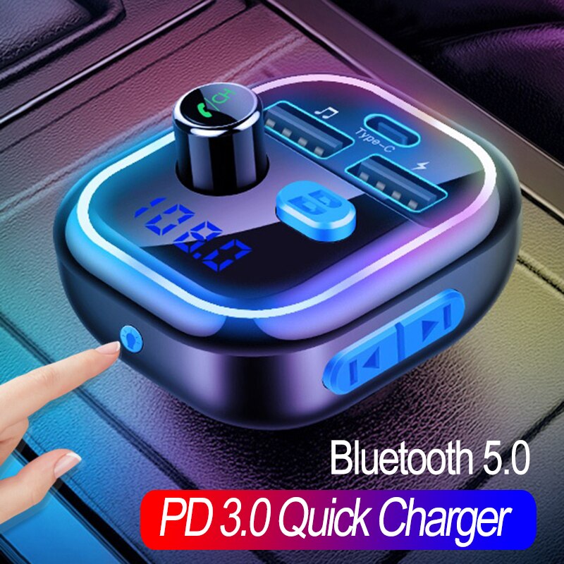 Jinserta Autolader Bluetooth 5.0 Fm-zender Pd 3.0 Drie Usb Met Type-C Lader Audio MP3 Speler Tf kaart Muziek Auto Kit