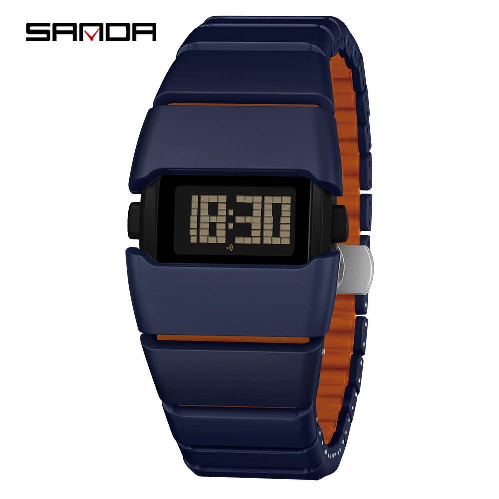SANDA 9504 Retro Electronic Watch 5ATM Waterproof Night Light Display Snooze Alarm Clock Stopwatch Men's and Women's Watches2026: Brown