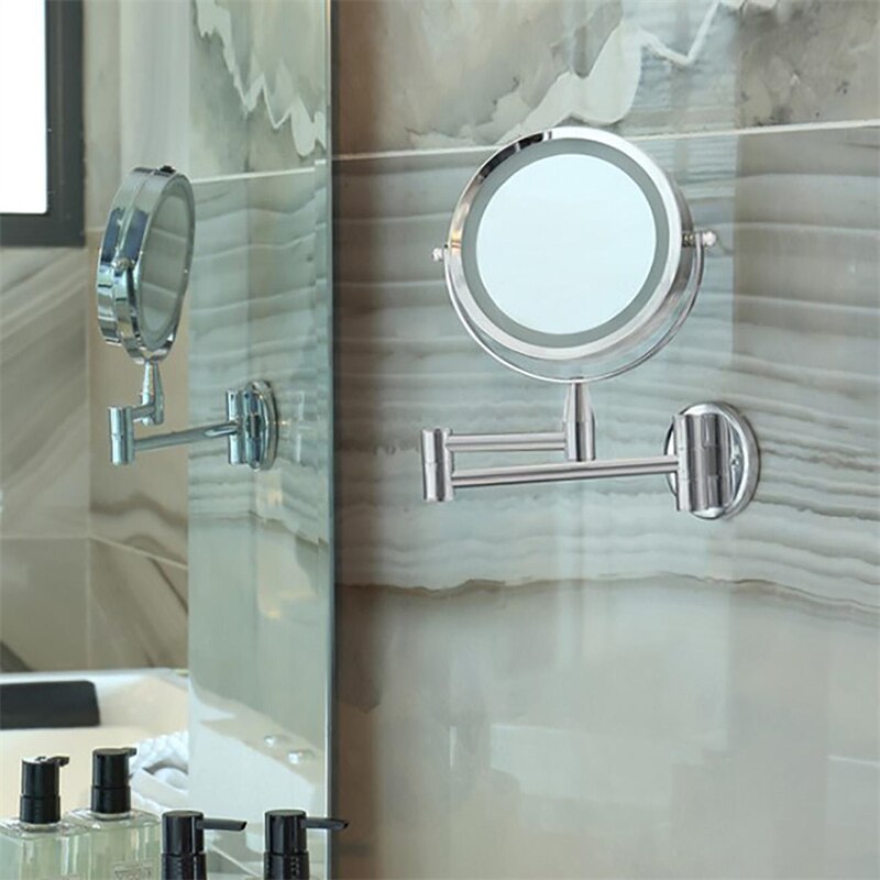 Double-side 1X /3X Magnifying Led Light Makeup Mirror Wall Mounted Folding Bathroom Mirror Flexible Round Cosmetics Mirror