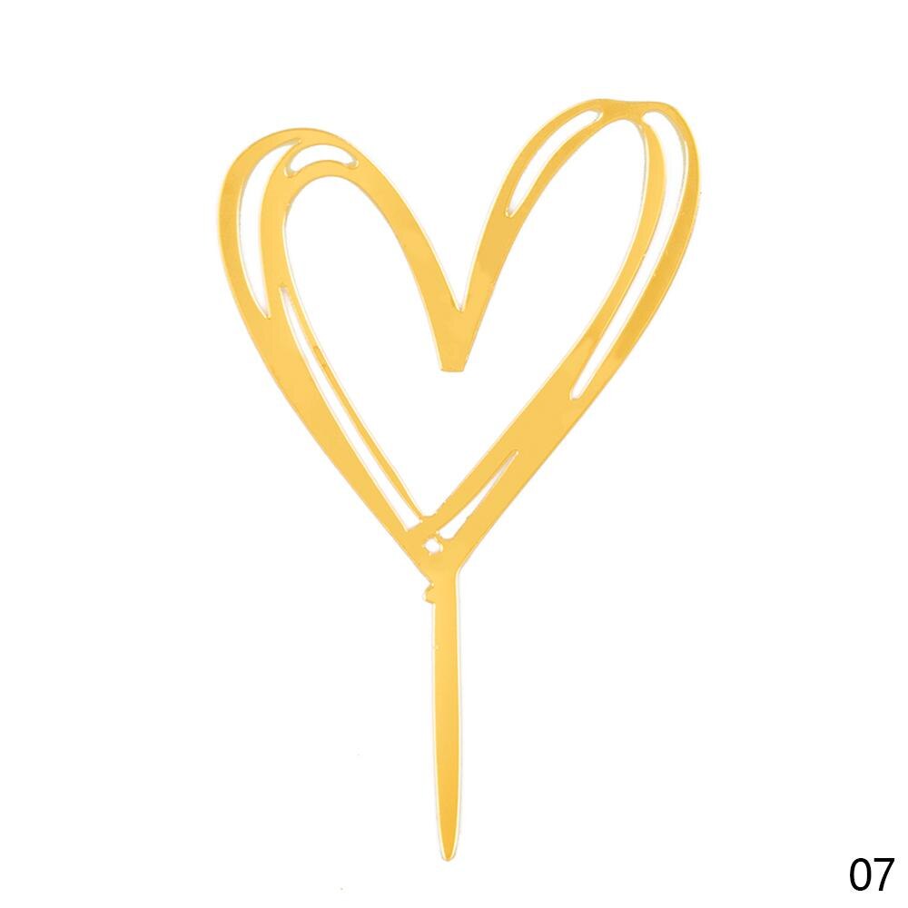 Heart Love Acrylic Cake Topper Engagement Wedding Birthday Cake Golden Resuable Topper Cupcake Dessert Decor Supplies: 07