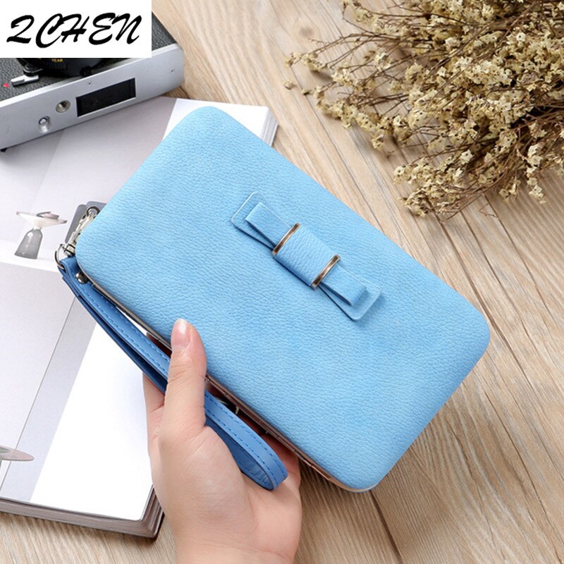 Purse bow women's wallet female famous brand card holders cellphone pocket PU leather clutch women wallet Large lychee 138Q