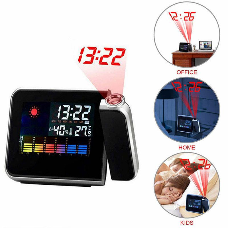 Digital Alarm Clock LED Projection Temperature Thermometer Desk Time Date Display Projector Calendar USB Charger Table Clock