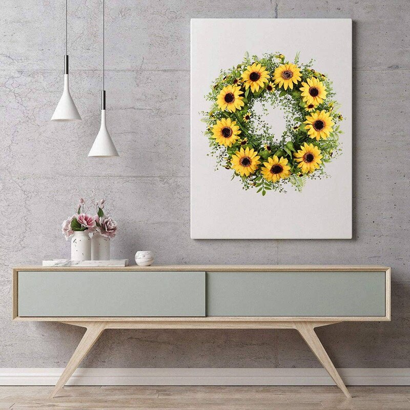Artificial Sunflower Wreath Green Leaves and Sunflowers Home Party Window Wall Decor and Wedding Decorative