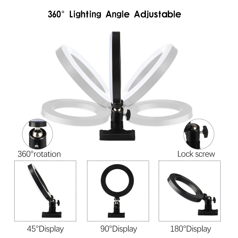 6 Inch Selfie Ring Light Clip On Laptop Computer Monitor Video Conference Lighting Kit Dimmable Led Fill The Light With 3 Color