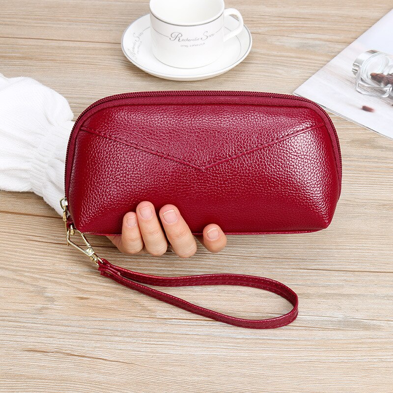 Nova moda feminina longa bolsa feminina grande capacidade de concha saco com zíper carteira bolsa do telefone móvel: Bege