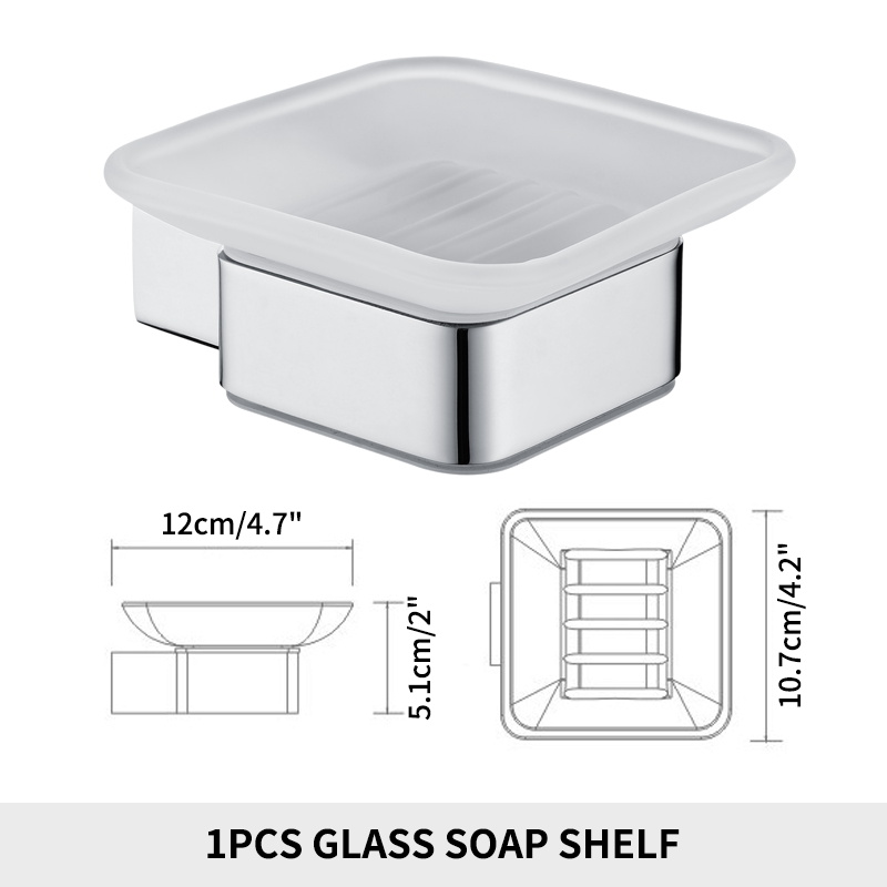 Firkantet rustfrit stål holder med frostet glas skål vægmonteret sæbeskål polering sæbeholder badeværelse tilbehør: 1 stk