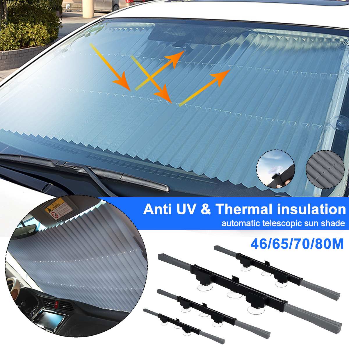 Auto Window Zonnescherm Intrekbare Voorruit Zonnescherm Cover Anti-Uv Voor Rear Window Folie Gordijn Opvouwbare Auto Zonnescherm