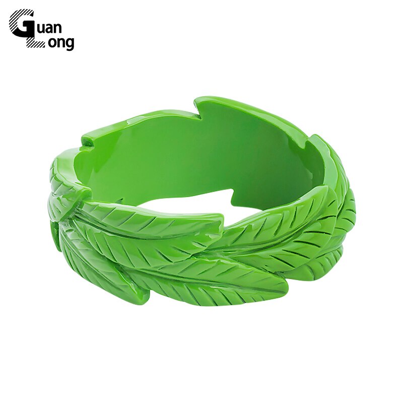 GuanLong Resin Carved Floral Plant Leaf Bangles Brand Bracelet Puseira Jewelry