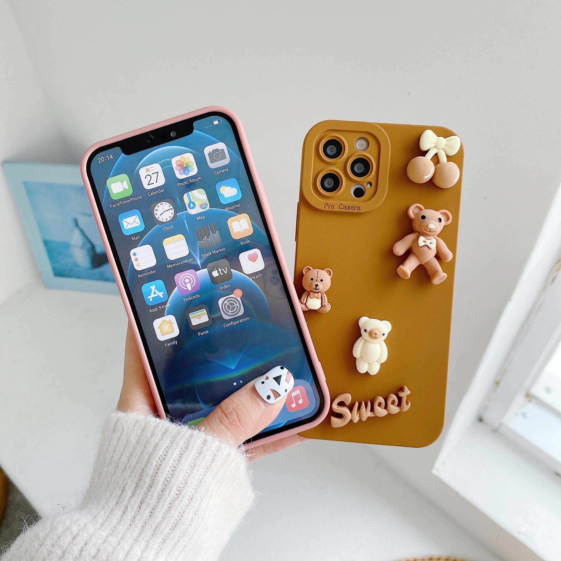 Fundas de teléfono con osos 3D para iPhone 11, 12, 13, 14, 15 Pro Max, funda trasera de silicona suave para iPhone X XR XS Max 7 8 6 6s Plus Se