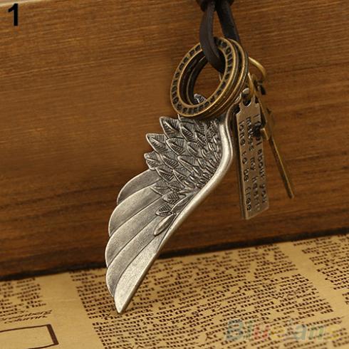 Antieke Vintage Angel Wing Heren Lederen Ketting Charms Hangers 1SX2