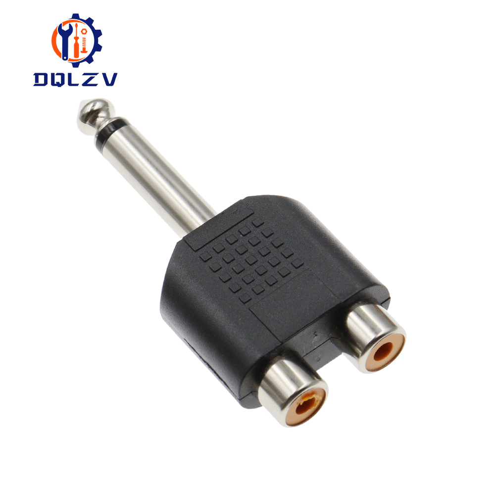 6.35 / 6.5 mm Male to Dual RCA Female audio and video adapter connection lotus three split RCA RF connector AV: army green / 10-19Pcs