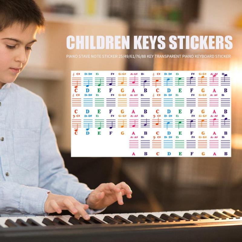 Durable Spectrum Keyboard Stickers Hit Color Transparent 25/49/61/76/88 Key Piano Keyboard Stave Note Sticker for Children