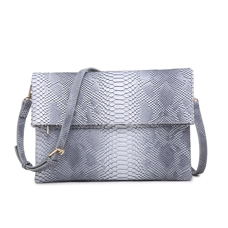 Dame Opvouwbare Clutch Bag Python Lederen Schoudertas Struisvogel Clutch Handtas Met Achterzak Avondfeest Zak: S-Gray