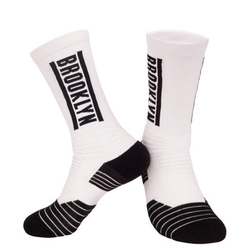 Mens Basketball Socks Terry Cushion Pad Thick Clubs Players Socks with Text logo Fast: White black