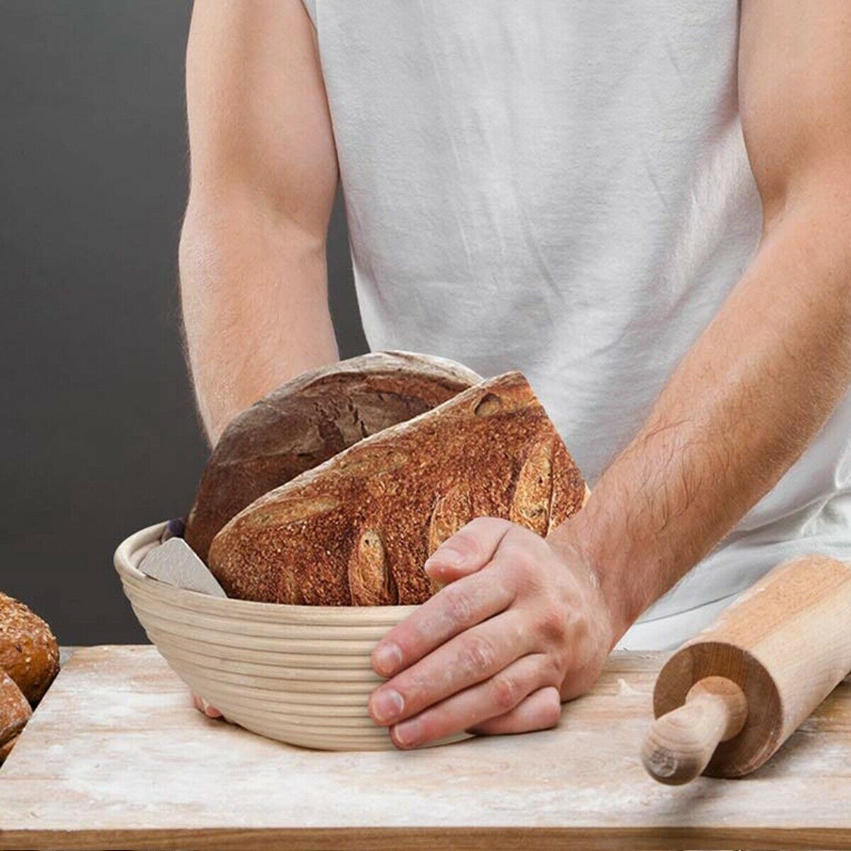 Bread basket round Banneton dough rose rattan, used for home baking Indonesian rattan bread storage basket kitchen storage HUG