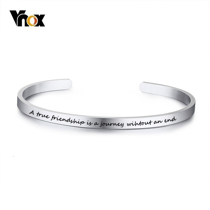 Vnox EEN Ware Vriendschap is een Reis Zonder een einde. Premium Rvs Vrouwen Mannen Manchet Bangle Armband Elegante Vrouwelijke