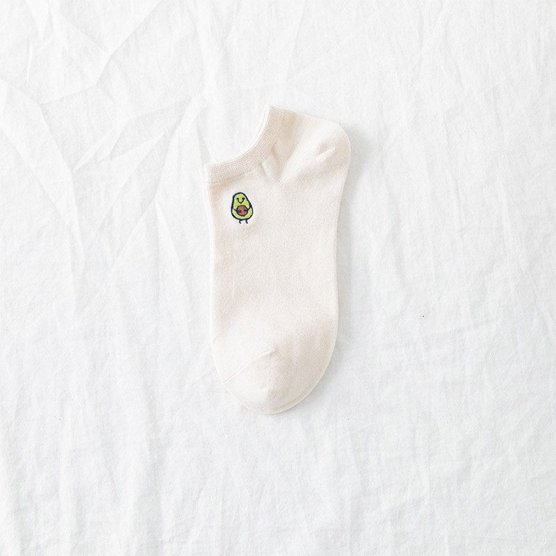 Avocado borduurwerk katoenen casual sokken dames effen korte sokken college stijl ademende sokken voor dames kerst: Khaki