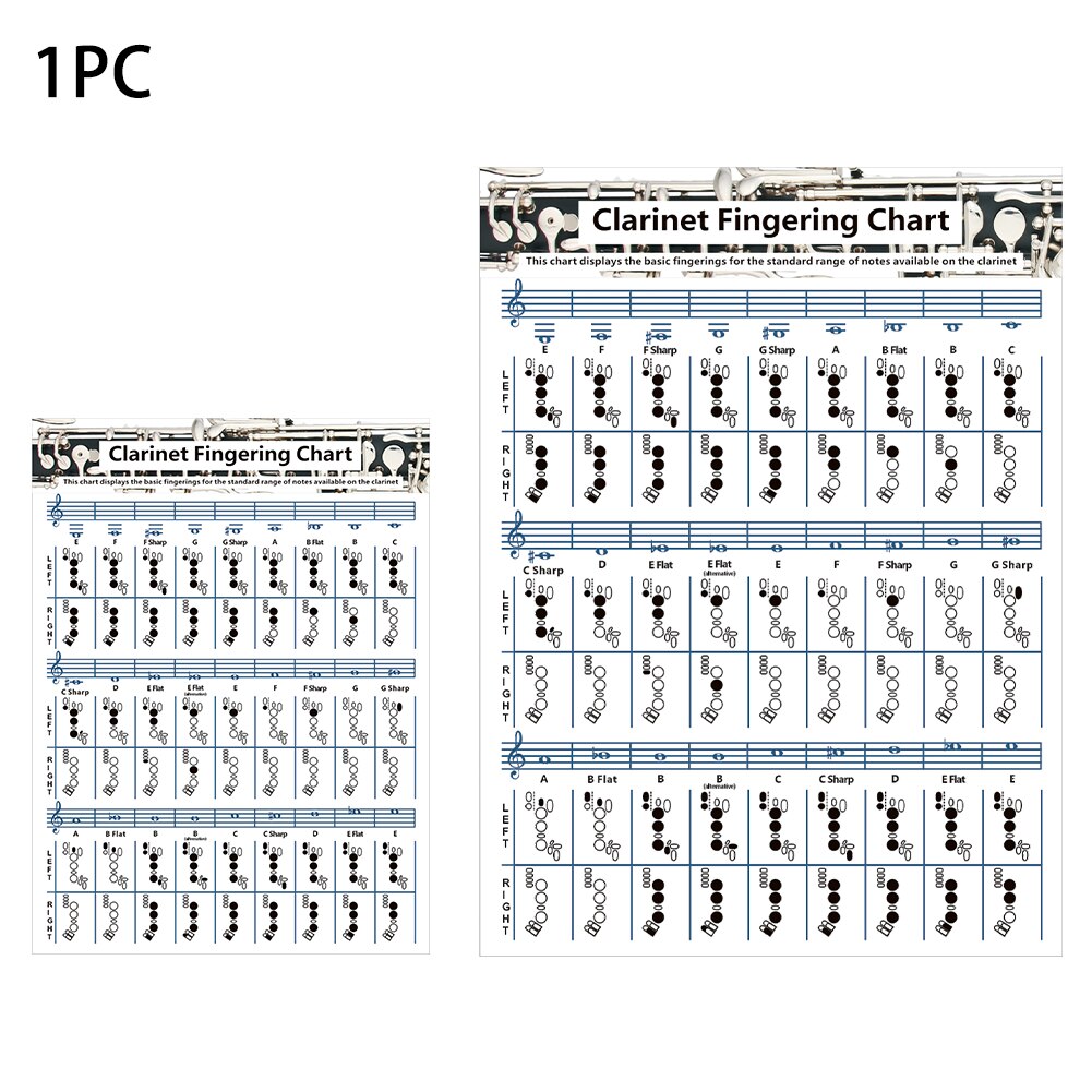 Coated Paper Classroom Beginner Reference Accessories Chord Practice Durable Clarinet Fingering Chart Double Side