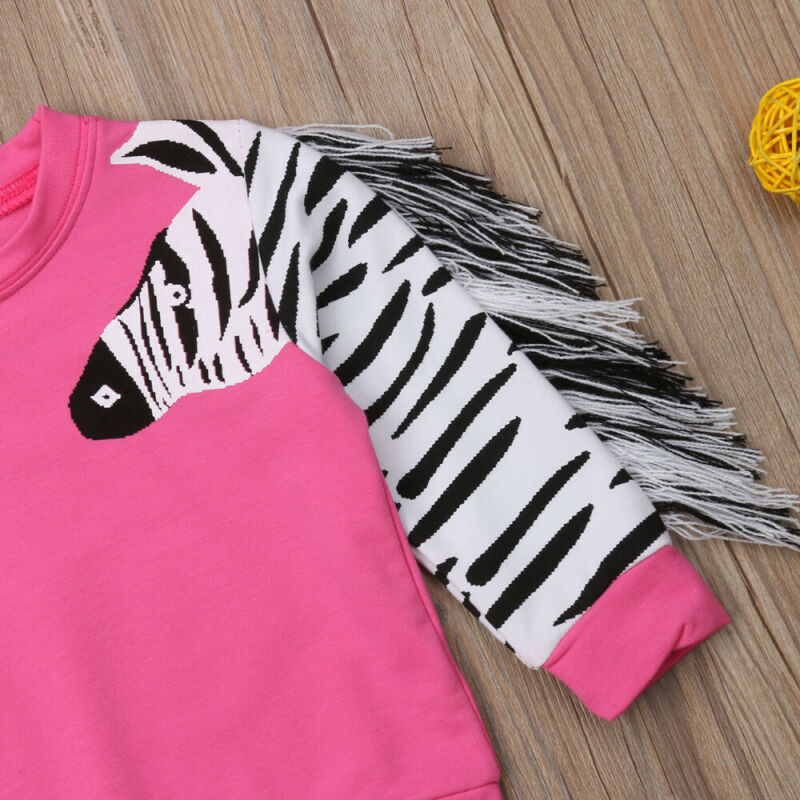 1-6Years Kids Tassels Toddler Baby Girls Outfits 3D Zebra Sleeve Top T-shirt Sweatshirt Clothes