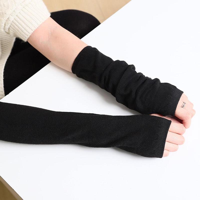 1 paio di morbido polso elastico lavorato a maglia senza dita mezze dita maniche da polso braccio caldo guanti lavorati a maglia donna inverno lungo senza dita G