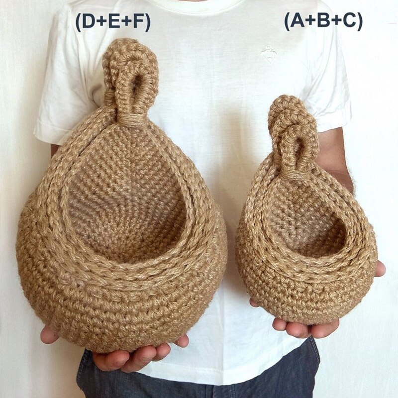 Natural Wicker Woven Hanging Basket – Wall Mounted For Vegetables & Fruit – Jute Rope