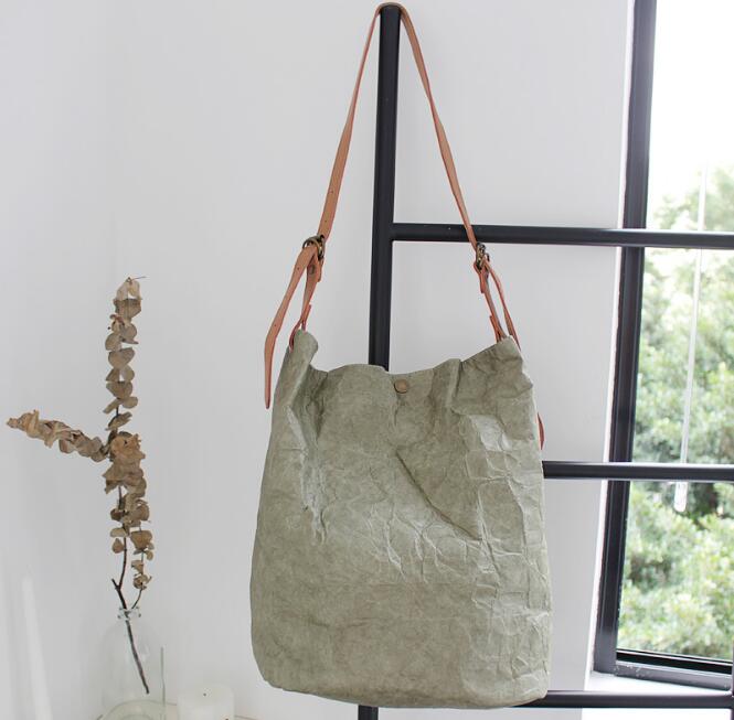 Fashionable retro shoulder bag simple wrinkled washed old bucket bag casual literary kraft messenger bag: Green