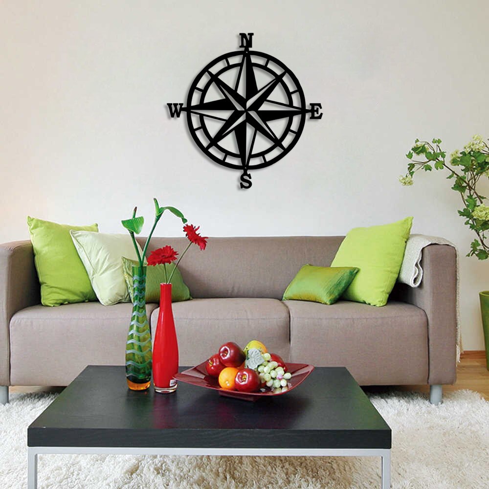 Compass South North East West Wall Room Home Accessory Wooden Table 50x50cm