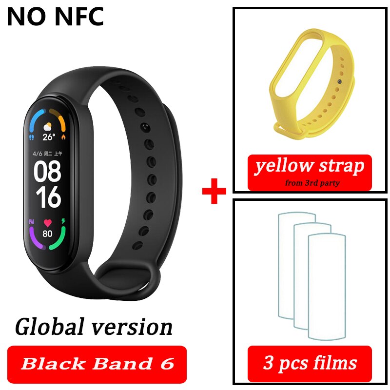 Xiaomi Mi Band 6 wersja globalna kolor AMOLED tlen krwi inteligentny zespół Fitness Traker tętno Bluetooth: black global yellow