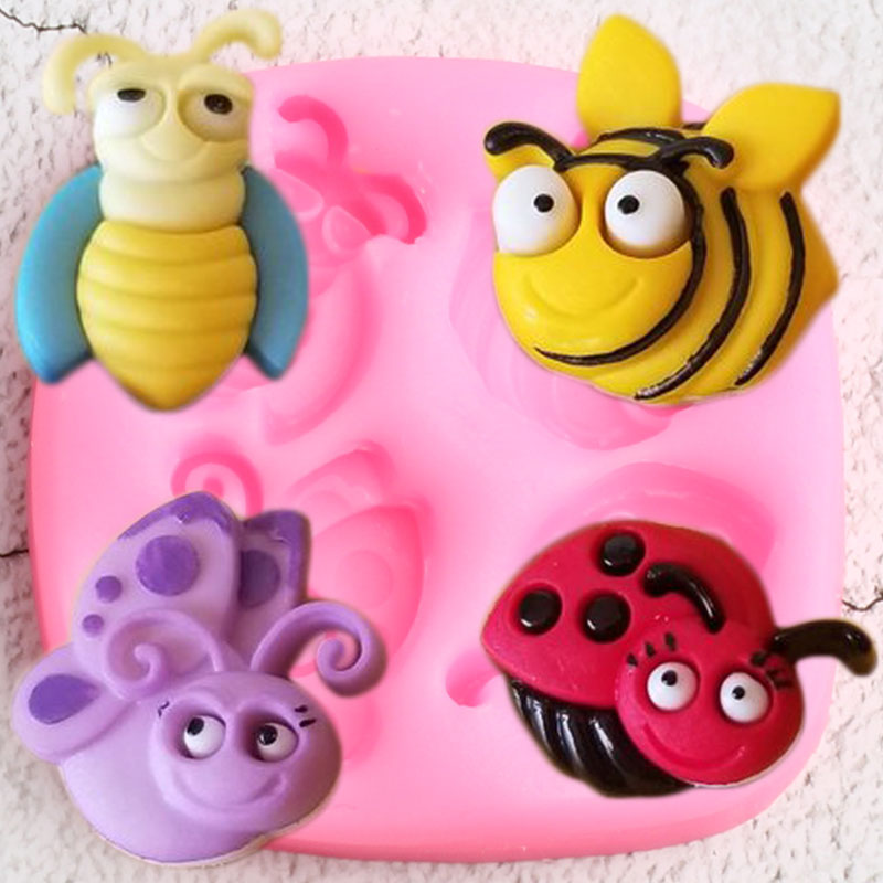 3D Insect Bugs Bee Siliconen Mal Lieveheersbeestje Vlinder Fondant Mallen DIY Cake Decorating Gereedschap Snoep Klei Chocolade Gumpaste Mallen