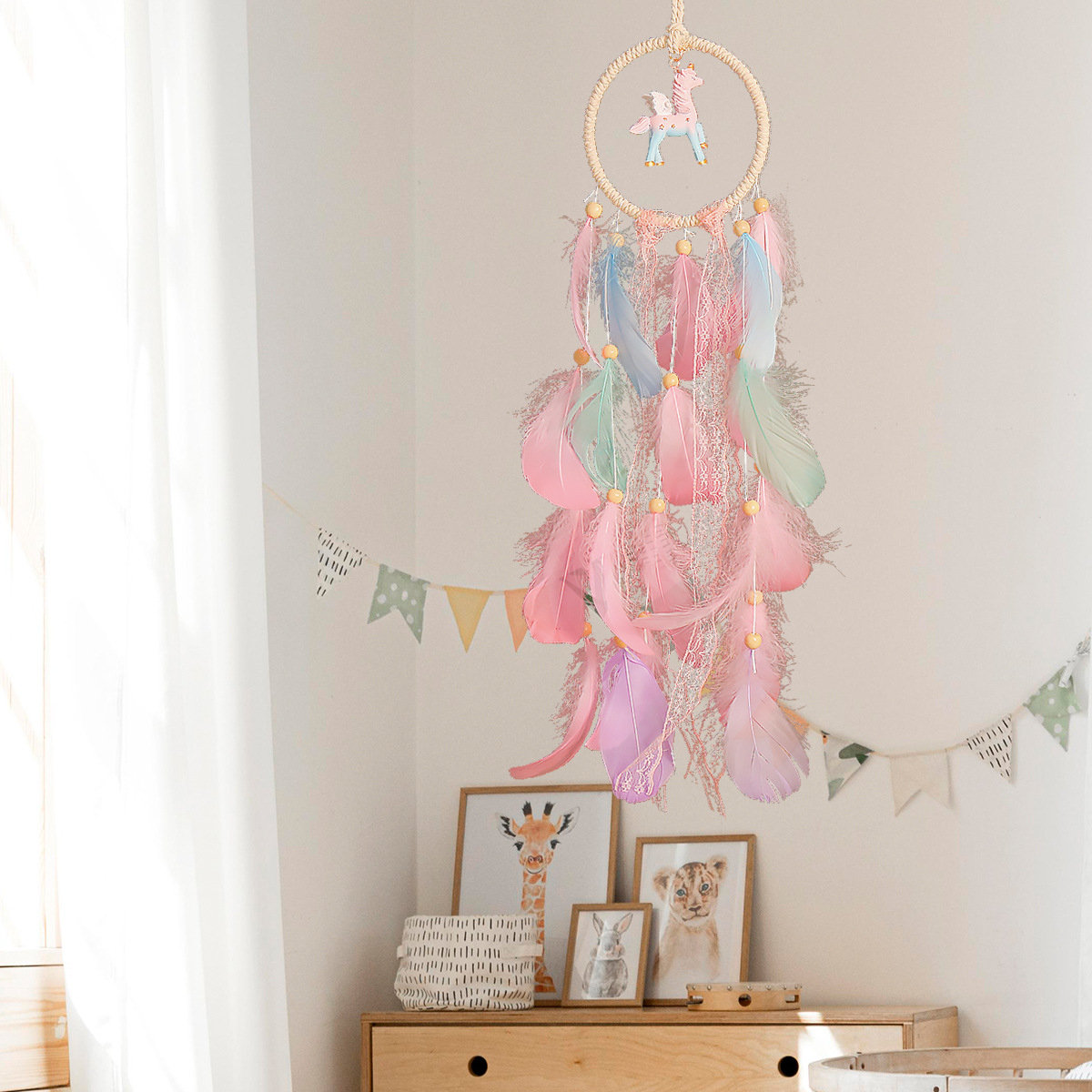 Girls Unicorn Dream Catcher Pastel Rainbow Dreamcatcher Wall Hanging Kids Roome Decoration Nursery Decor Baby Shower Girls