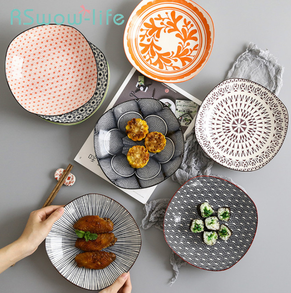 Japanese 8-inch Square Ceramic Dish Glaze Color Simple Household Serving Dish Salad Plate Dinner Plates For Kitchen Utensils