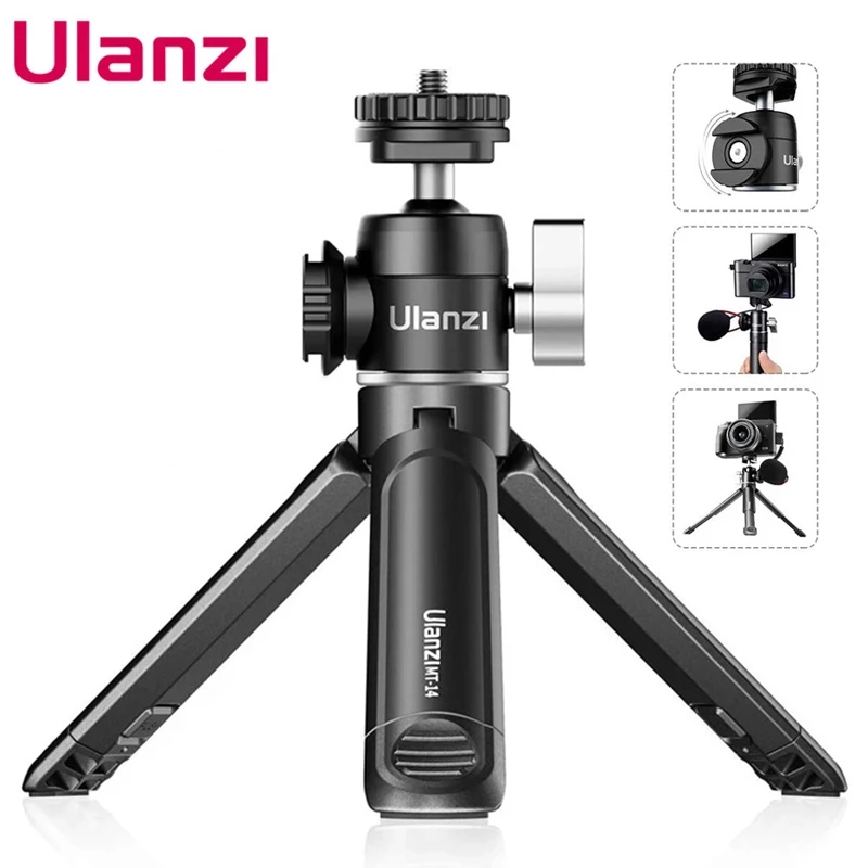 Mini tripé Ulanzi U-Vlog lite com 360 ° Cabeça esférica e sapata fria Selfie Stick Tripé de mesa para câmera iPhone Android Phone DSLR