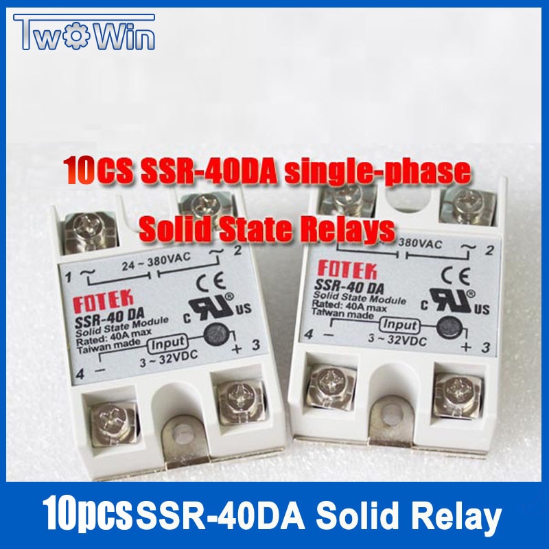 10Pcs Fotek Ssr 40a Solid State Relais Eenfase Solid State Relais Ingang 3-32V Dc output 24-380V Ac